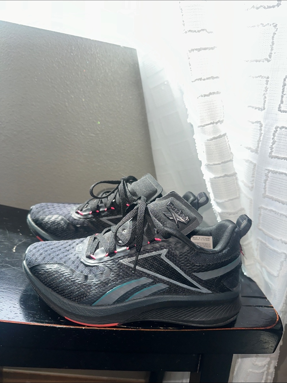 Reebok Women's Black Athletic Shoes with Teal and Pink Accents